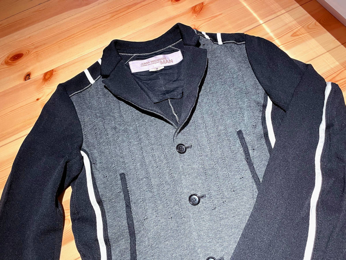 名作 美品 2007SS JUNYA WATANABE MAN ポリ縮 切替 製品染めジャケット ポリエステルジャージ 縮絨再構築 SSサイズ ジュンヤマン AD2006