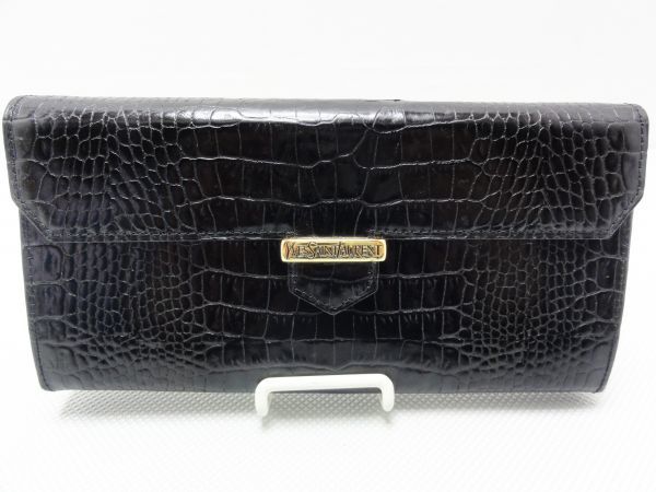 【USED品】イブサンローラン/Yves Saint Laurent クロコ型押しレザー 長財布 ブラック