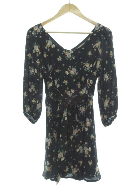 ダズリン Dazzlin ワンピース 七分袖 花柄 デコルテ シフォン ミニ丈 ブラック M ダズリン 売買されたオークション情報 Yahooの商品情報をアーカイブ公開 オークファン Aucfan Com