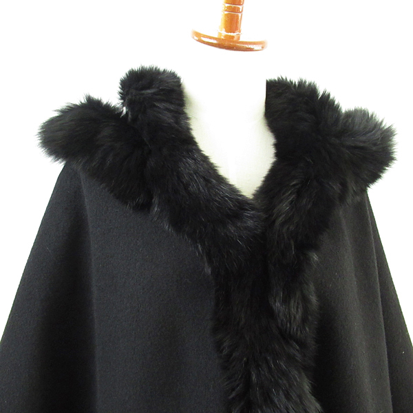 Fox くたくた ファー カシミヤ マント 黒