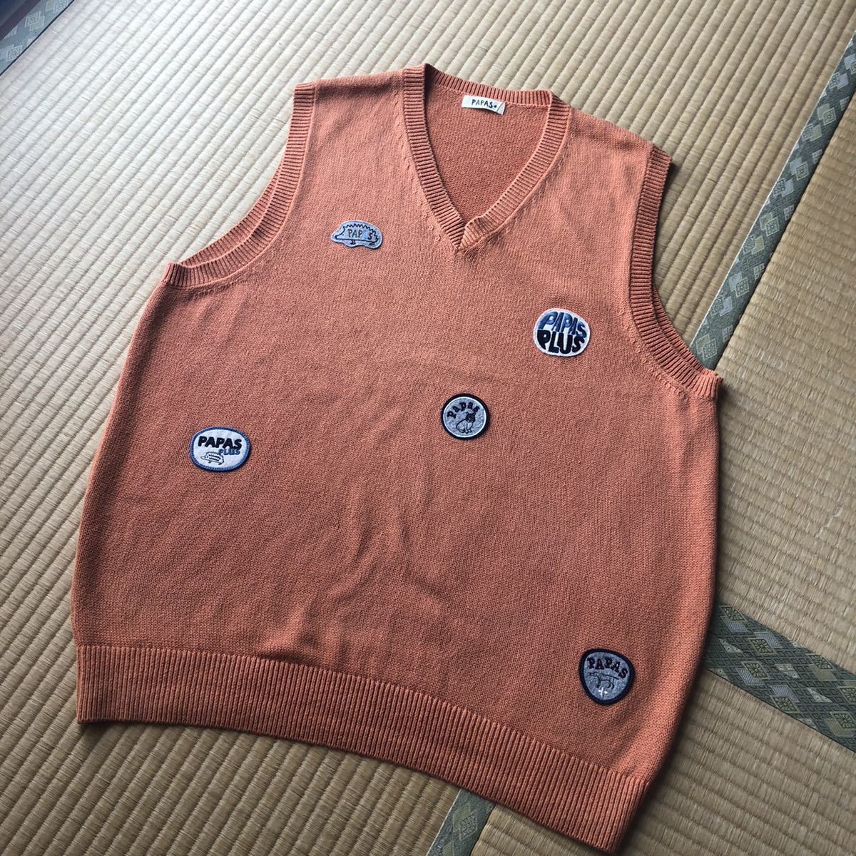 極美品】PAPAS PLUS パパスプラス Vネック ニットベスト パパス PAPAS