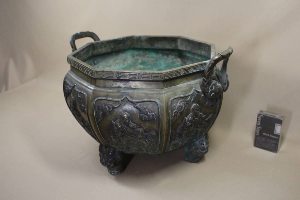 凛 極上品 古銅 賢人窓絵図 瓶掛 火鉢 8 4kg(銅製)|売買され 凛 極上品 古銅 賢人窓絵図 瓶掛 火鉢 8 4kg(銅製)|売買され