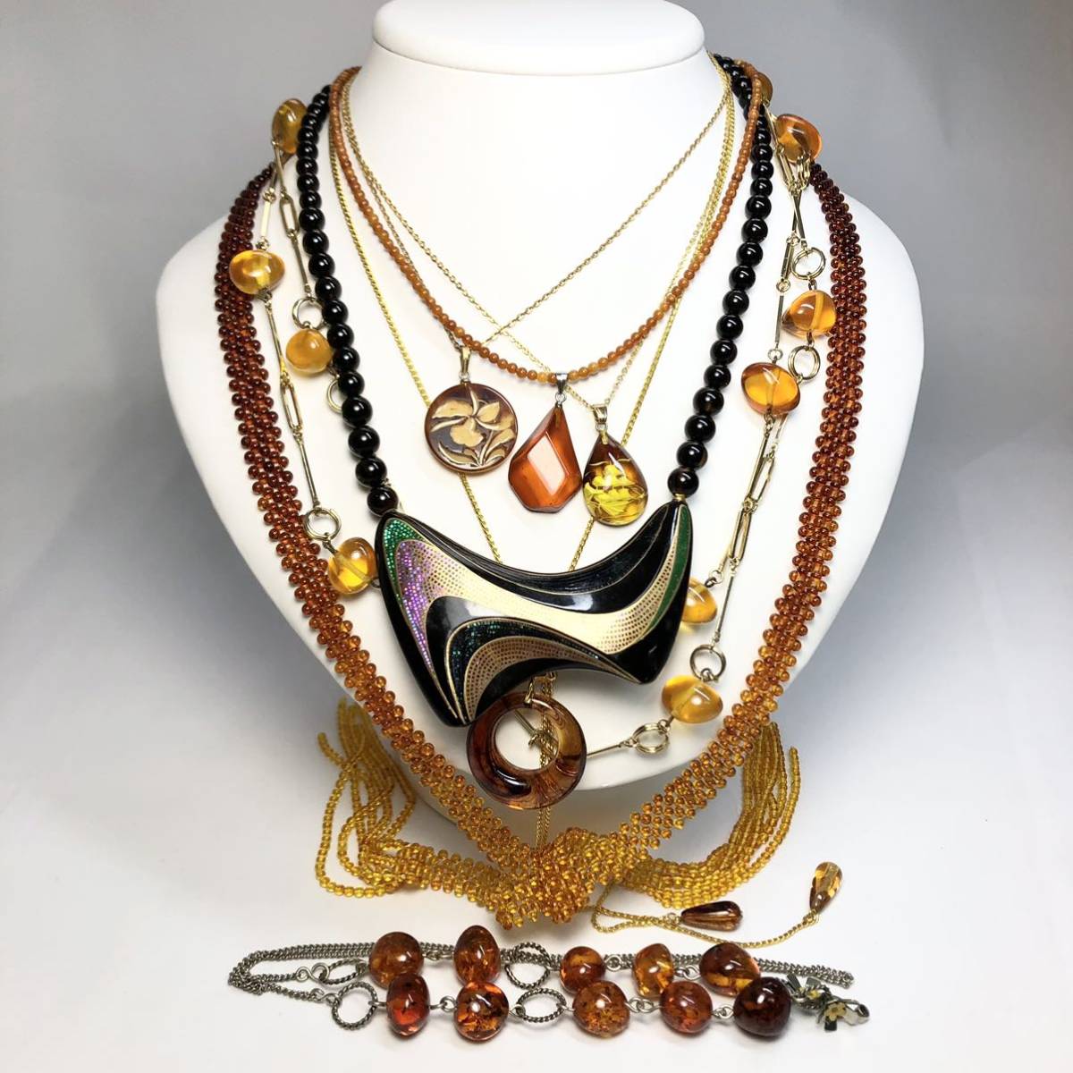 □琥珀＆べっ甲アクセサリー8点おまとめ□重量約134.8g コハク amber 