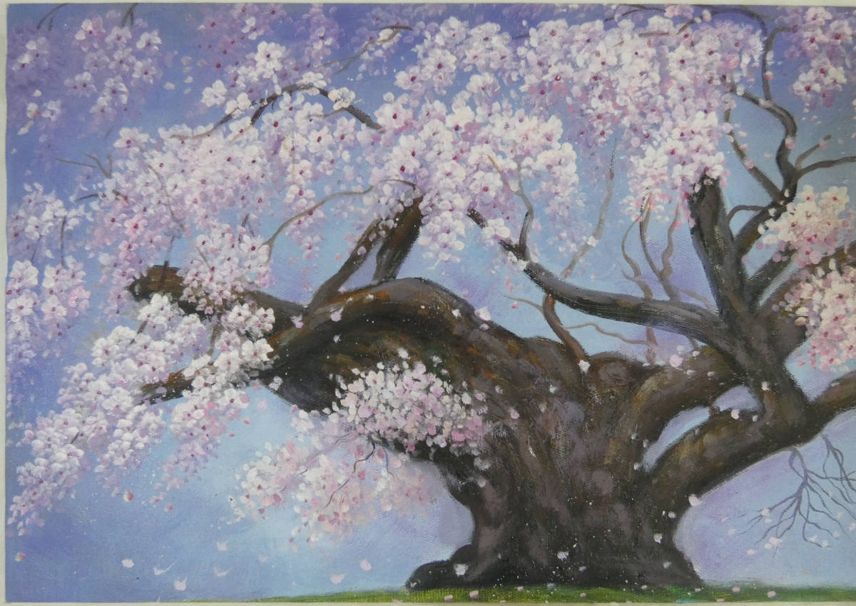 額装 大型絵画/代行品 中島千波『桜』肉筆 表サイン/裏サイン/印鑑
