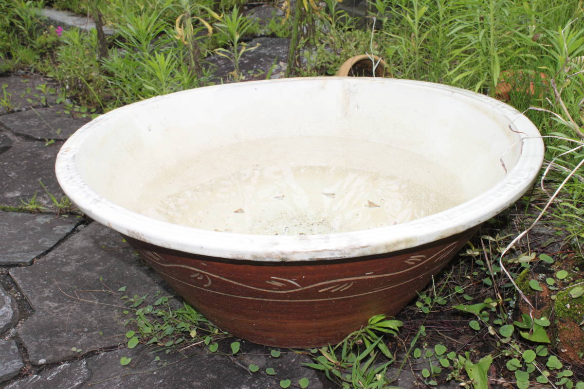特大 大型 睡蓮鉢 メダカ鉢 水鉢 水がめ 壺 ツボ 水甕 昭和レトロ 