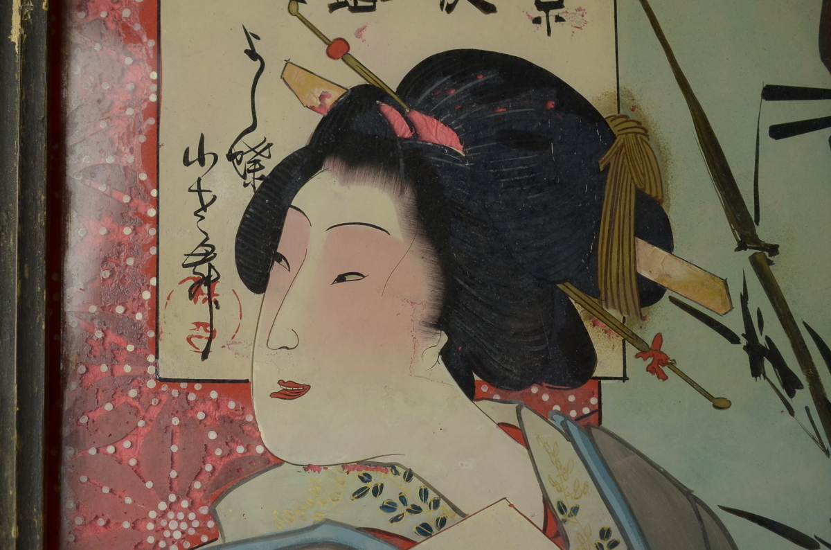 明治時代のガラス絵の美人図 【公式通販】