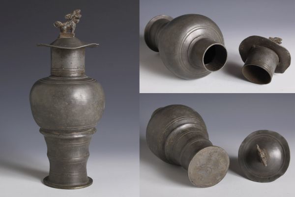 中国古玩 唐物 煎茶道具 古錫造 肖天泰 款 茶托 五客 時代物 極上品 初