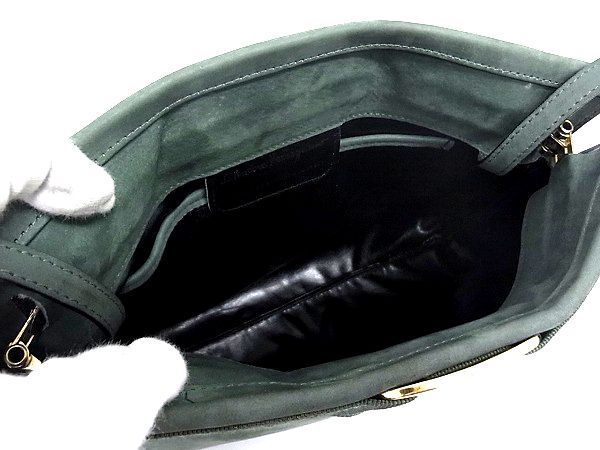 Salvatore Ferragamo フェラガモ 1円 -「フェラガモ スタジオ 1円 ■美品■ Salvatore Ferragamo フェラガモ ロゴ D210588 ヴァラリボン ヌバック×レザー ショルダーバッグ 肩掛け グリーン系 M0855bk