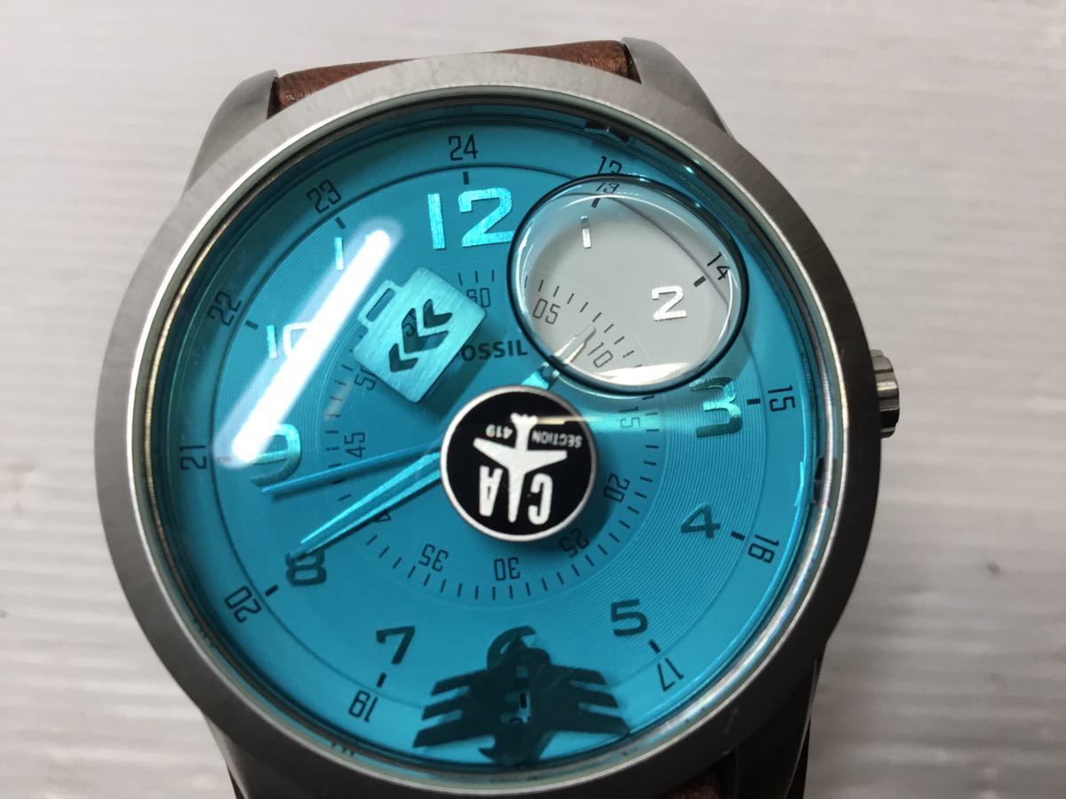 FOSSIL JR-1026 青色文字盤 時計 K-6.23] FOSSIL 腕時計 フォッシル まとめ売り♪ 革ベルト♪ 売り切り