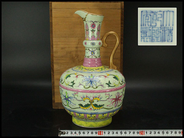 銀閣】中国美術 色絵 纏枝蓮花紋 水注 瓶 旧家蔵出(F16) 纏枝