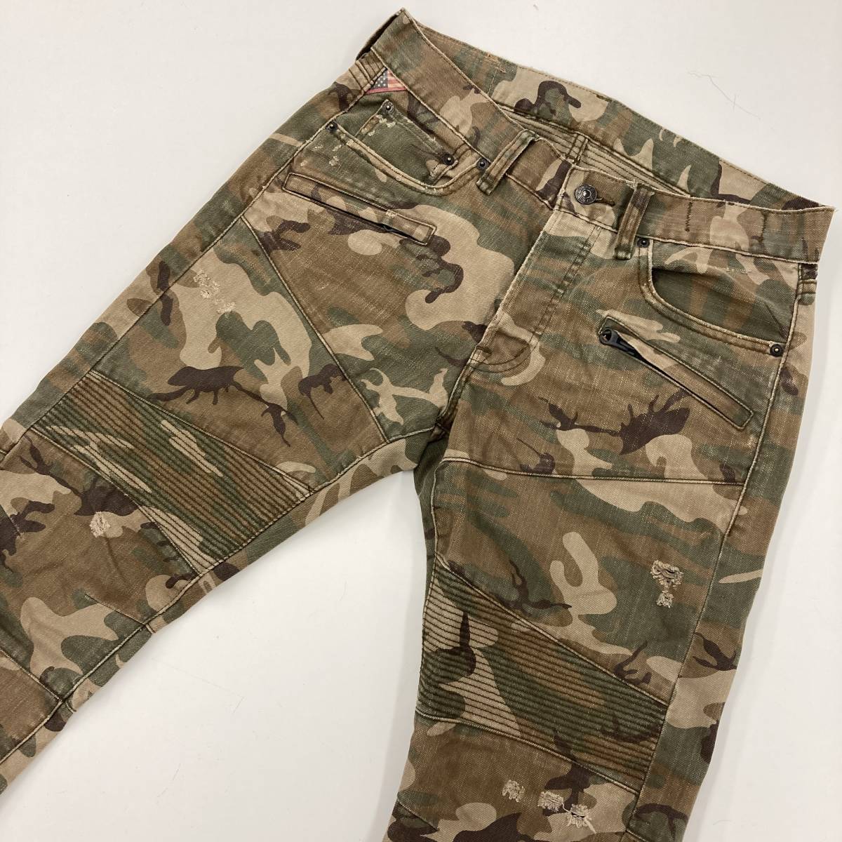 DENIM&SUPPLY SLIM バイカーパンツ ダメージ加工 迷彩 カモフラ W30 スリム デニムサプライ ラルフローレン デニム＆サプライ 1040125
