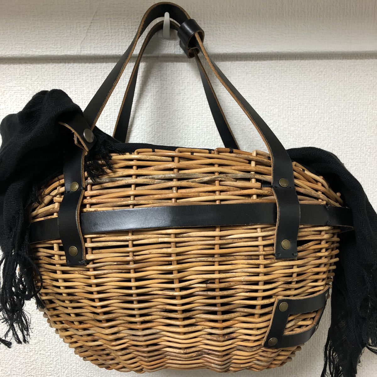 エバゴス ebagos ブライドルレザー 紅籐 かぶせ付き かごバッグ カゴ