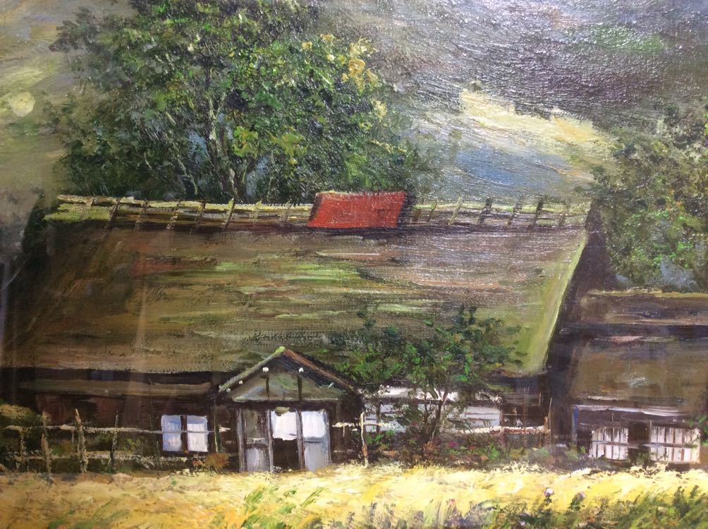 絵　田舎　油絵？ QM3964 画廊展示品 絵画 油絵 油彩画 K.Sanada 作品 日本の田舎風景/作者