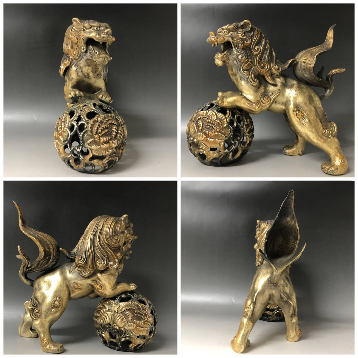 BY11/40 玉獅子 置物 約2.8㎏ 横32×高さ26.5cm 玉乗り獅子 インテリア 