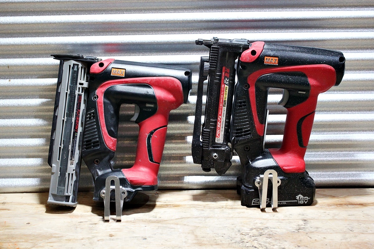 【中古】MAX マックス 充電式タッカ/フィニッシュネイラ TJ-25/10J TJ-35FN1 2台セット バッテリー×1個付 TJ-25&frasl;10J-BC&frasl;1850A
