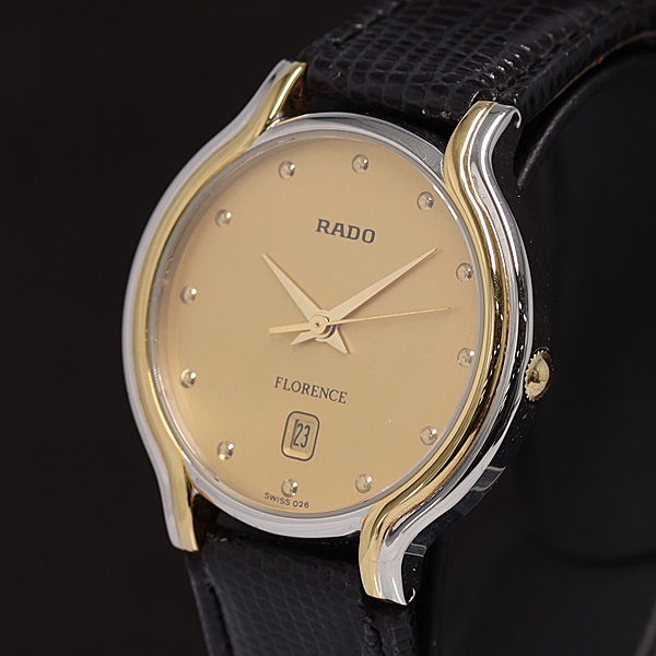 1円☆稼働◎美品【RADO/ラドー】フローレンス デイト ゴールド文字盤 