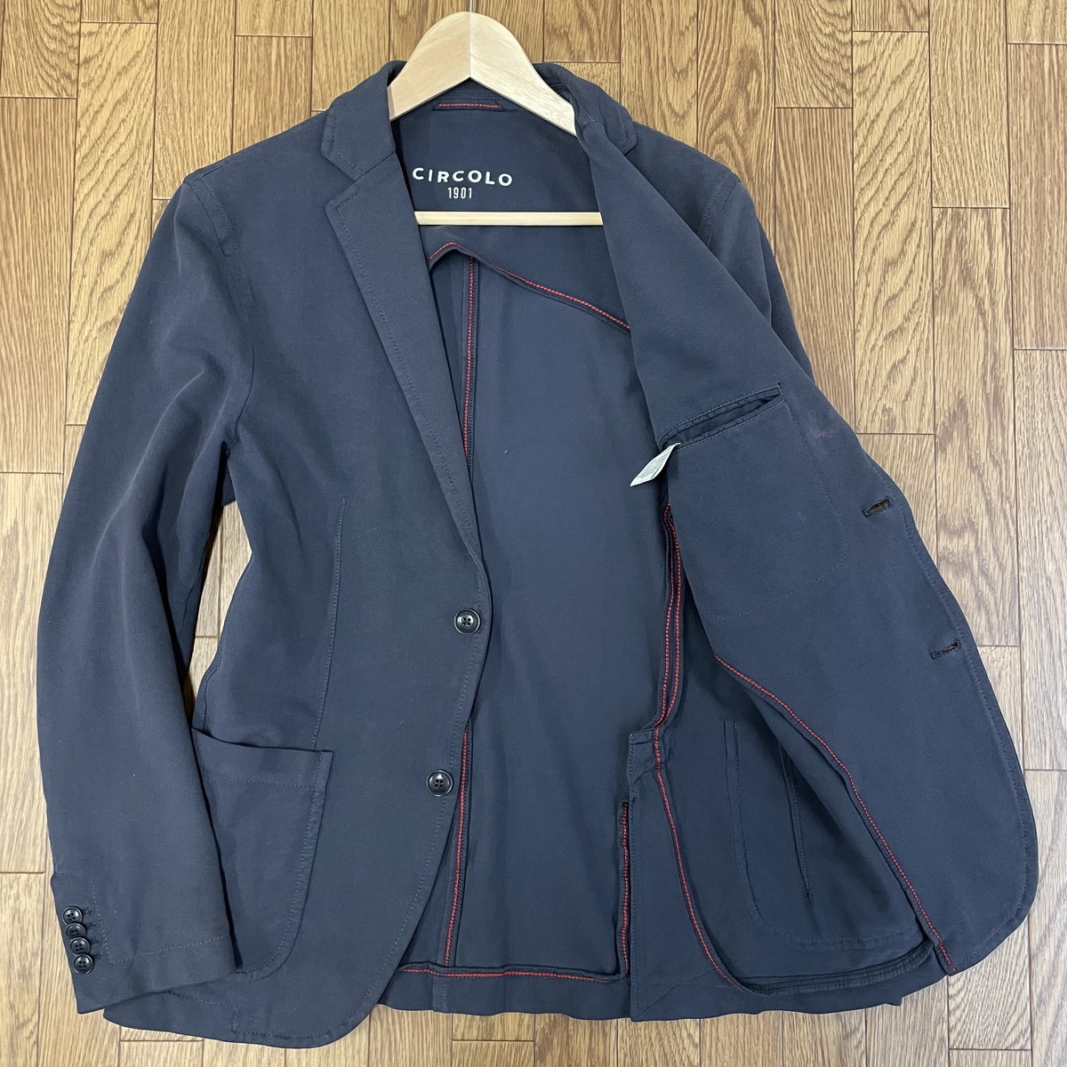  CIRCOLO 1901 抜群の汎用性 ウォッシュ加工 コットンジャージー ストレッチ有 テーラードジャケット ネイビー/紺 48 Mくらい チルコロ(Mサイズ)｜売買されたオークション情報、yahooの商品情報を Mサイズ