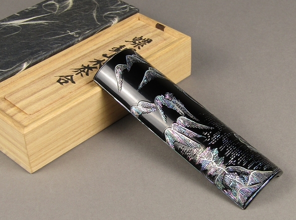 欅ふき漆　紅葉蒔絵　長棗　星山作 古美味】中林星山作 欅ふき漆 萩ニ鈴虫蒔絵 長棗 茶道具 保証品 Q3wT
