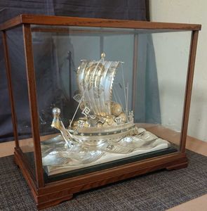 《玉》 TAKEHIKO　銀メッキ　ヨット　ガラスケース　置物/銀製⑥