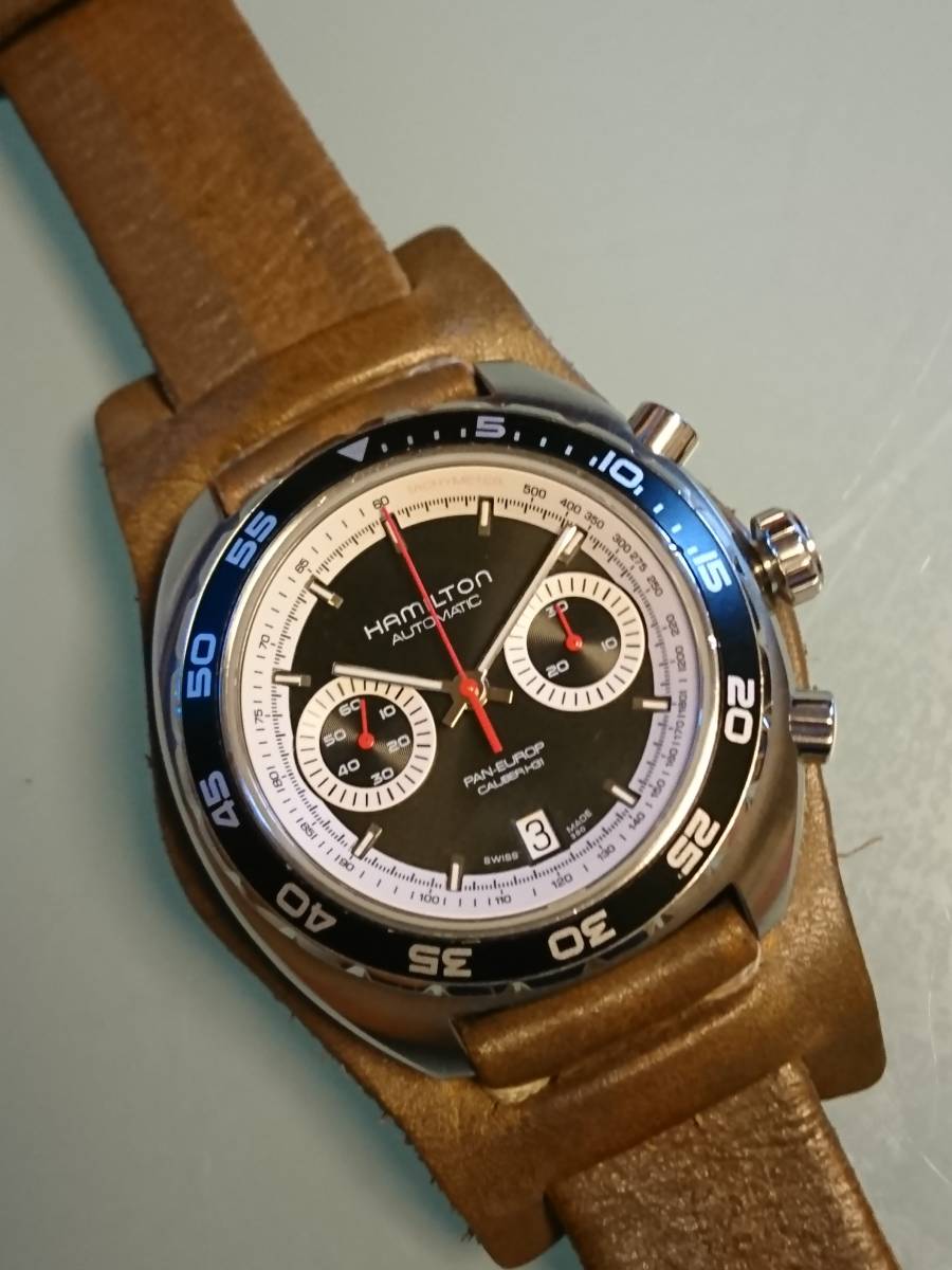 ハミルトン パンユーロ クロノグラフ 黒白 H31 程度良好_1
