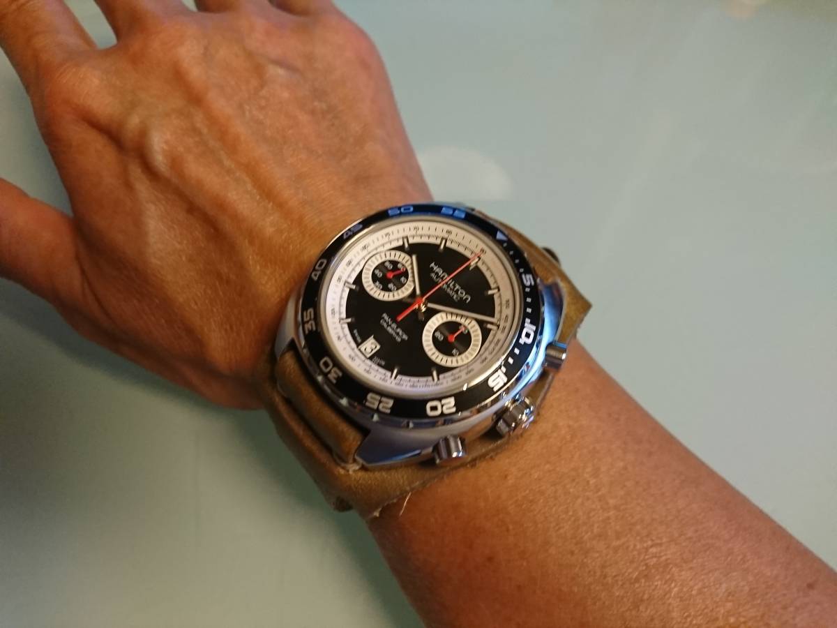 ハミルトン パンユーロ クロノグラフ 黒白 H31 程度良好_3
