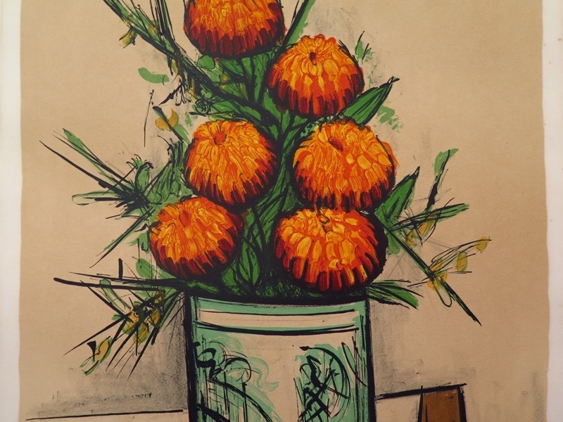 真作保証ベルナール・ビュフェ 百日草1971年額E.A.版サインあり版画