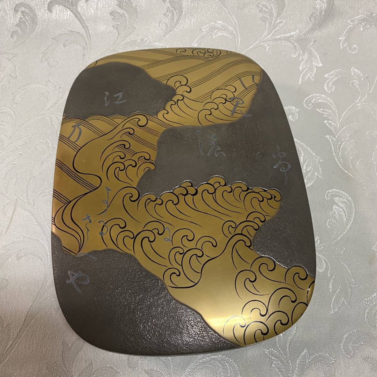 茶道具 輪島塗 天然木製 黒塗 金彩蒔絵 二段重箱 内朱共箱 茶道具 輪島塗 天然木製 黒塗 金彩蒔絵 二段重箱 内朱共箱 山田平安堂