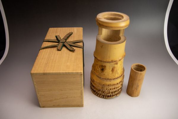 お稽古茶道具　竹一重切花入　銘瑞雲 竹一重切花入 お稽古茶道具 銘瑞雲 染竹 茶道具 花入の通販 HG1-