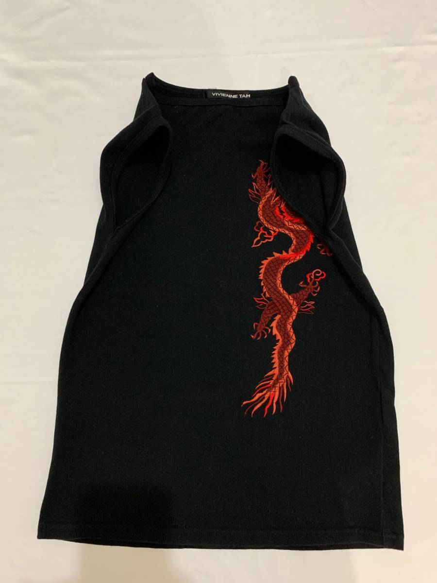 希少　VIVIENNE TAM ドラゴン刺繍 デニムノースリーブトップス vivienne tam ヴィヴィアンタム dragon ドラゴン 龍 ノースリーブ