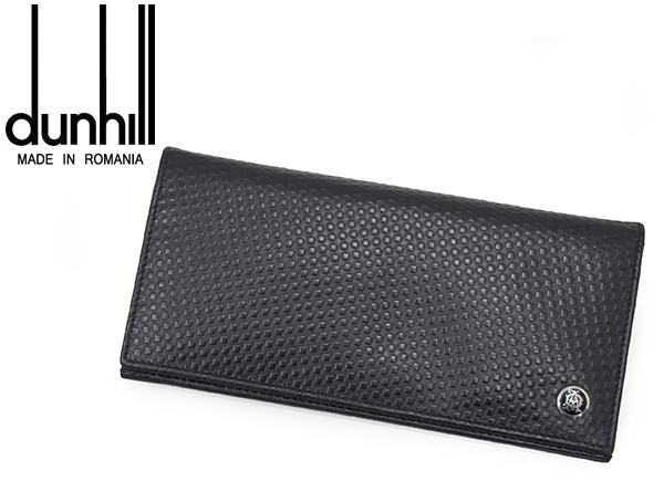 新品 定価4.4万円 ルーマニア製 ダンヒル【dunhill】マイクロディーエイト MICRO D-EIGHT 仔牛革 エンボスカーフ 二つ折り 長財布/黒