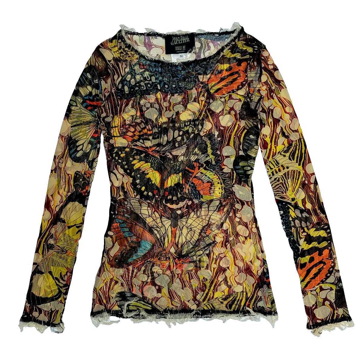 00s jean paul gaultier BUTTERFLY DISTRESSD MESH SHIRT TOP ゴルチエ 