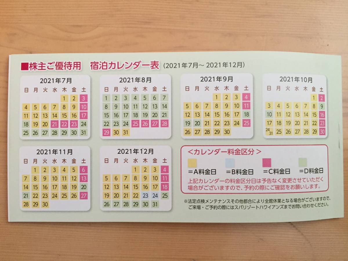 スパリゾートハワイアンズ株主優待券 1冊分 / 1，000株以上□入場券×6