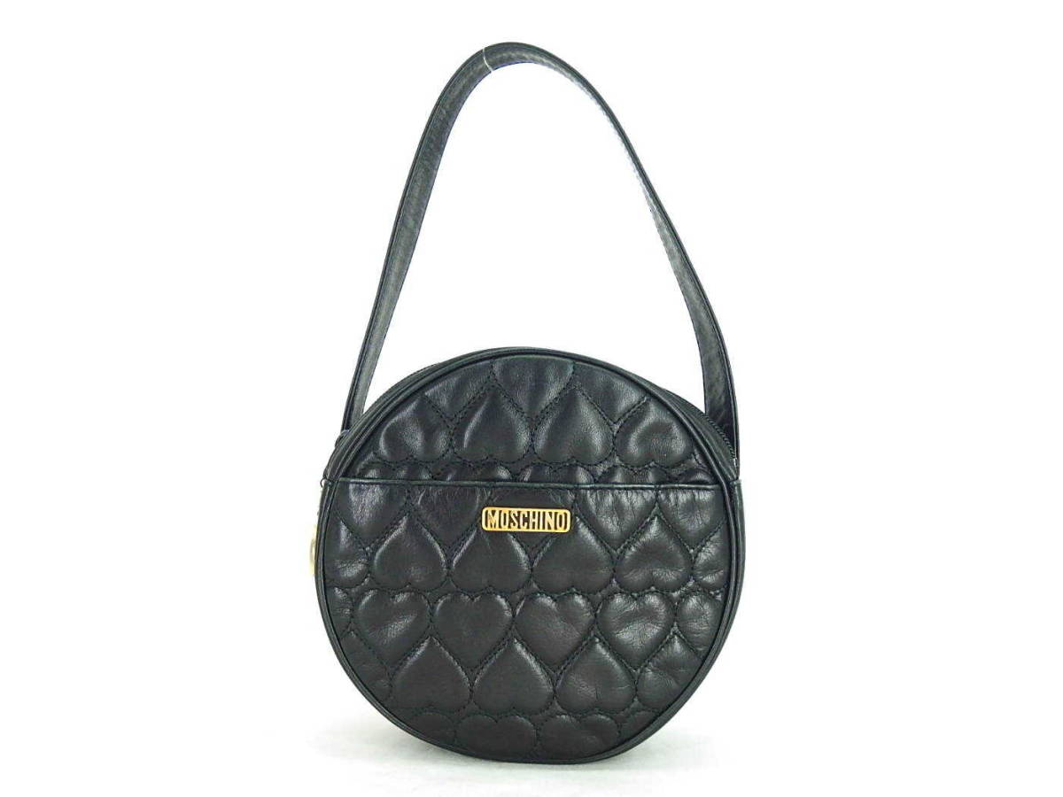 1円 モスキーノ MOSCHNO レザー ワンショルダー バッグ 黒色 DK525