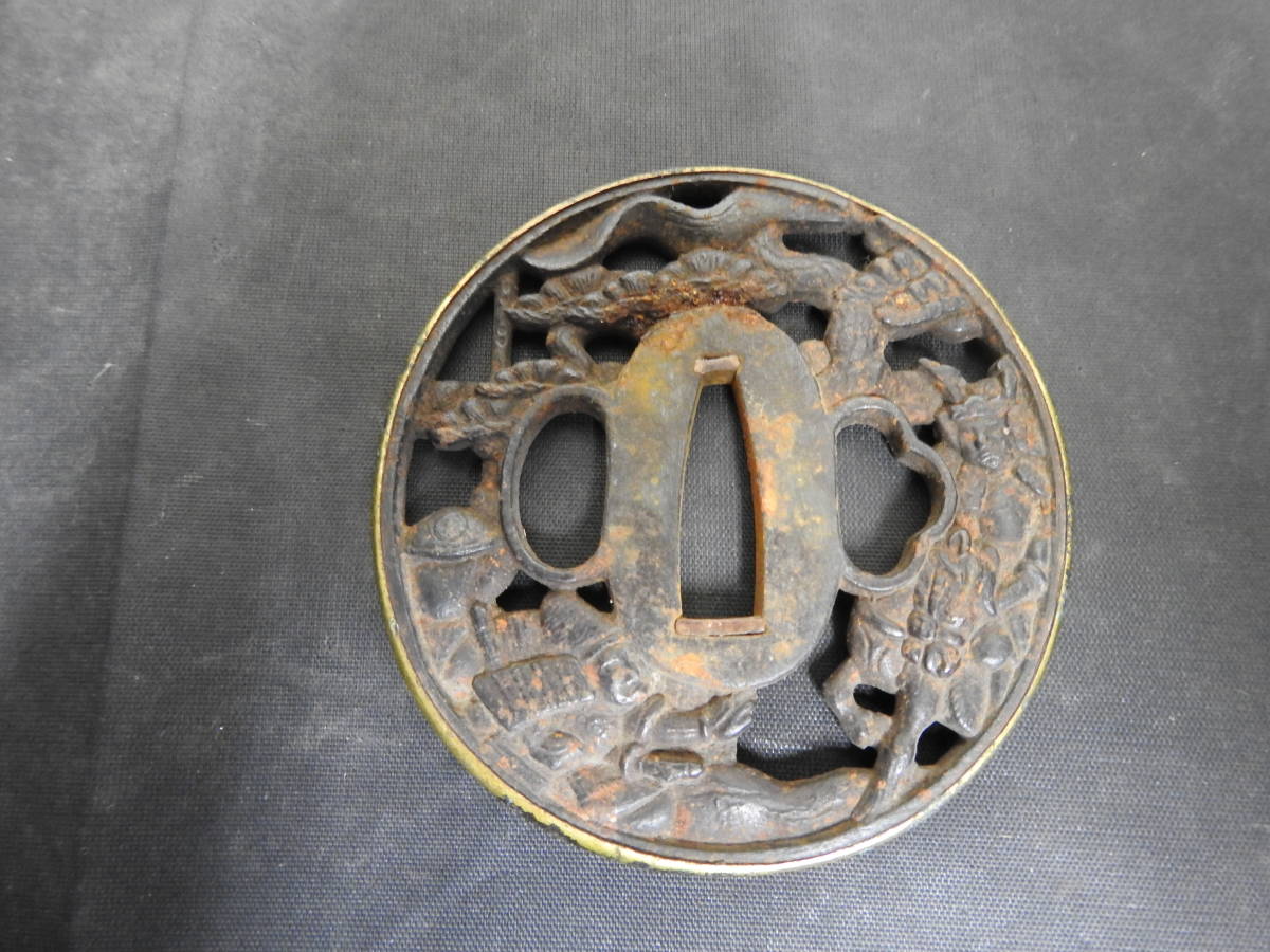鍔 竹鳥図 象嵌 古鍔 鉄地 鐔 つば 刀装具 古美術 時代物 Q 鍔 | 松風
