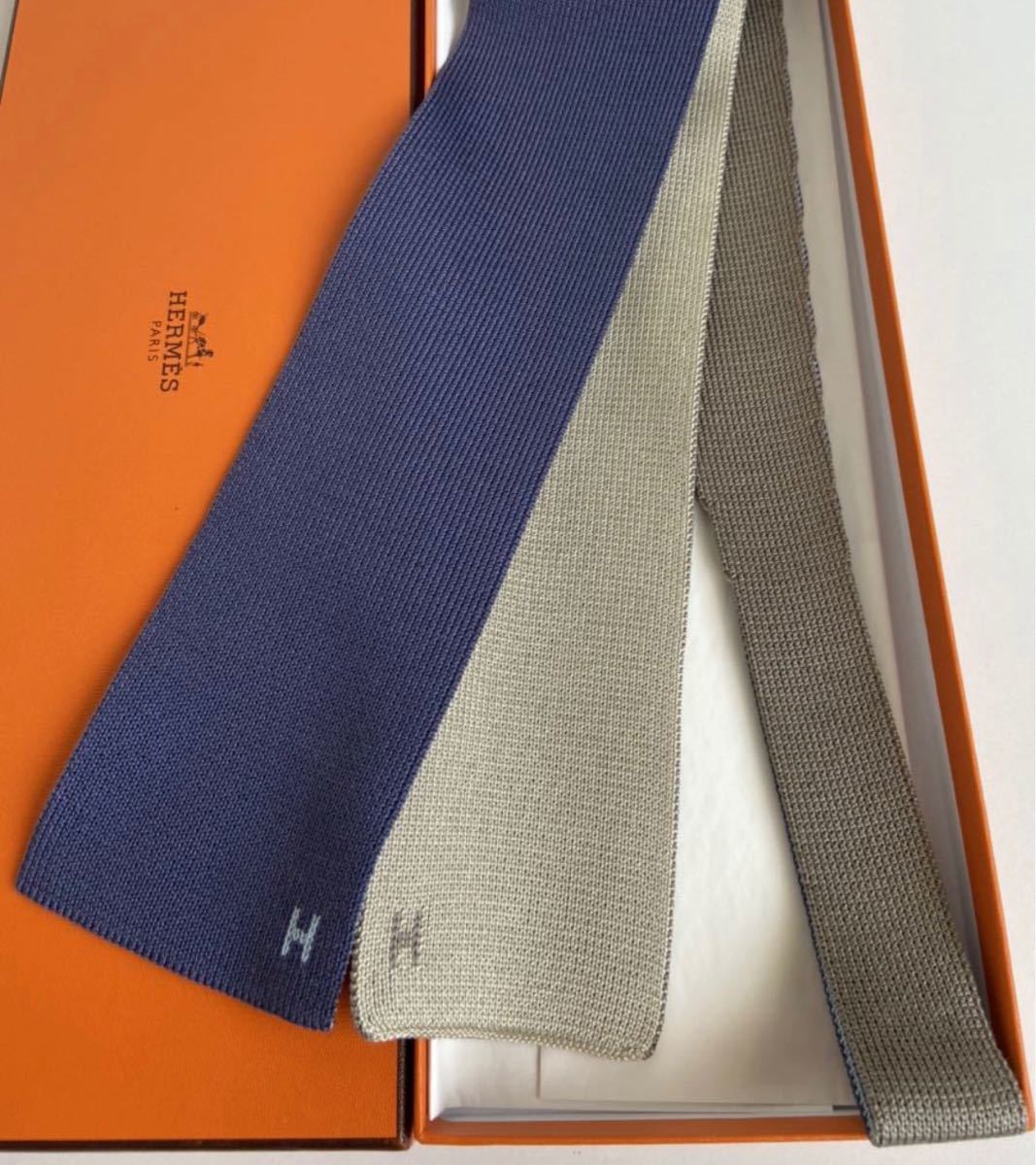 メンズ HERMES リバーシブル ニットタイ Hロゴ ネクタイ