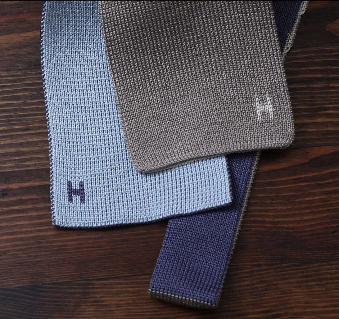 HERMES エルメス ニットタイ シルク100% 幾何学模様 黒×グレー 箱付 HERMES ニットタイ リバーシブル 箱付き ニットタイ エルメス HERMES