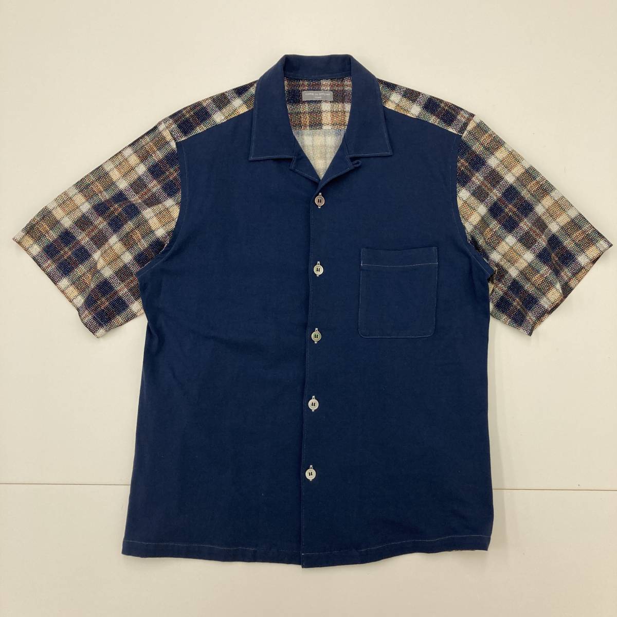 COMME des GARCONS HOMME 開襟 半袖シャツ オープンカラー チェック 