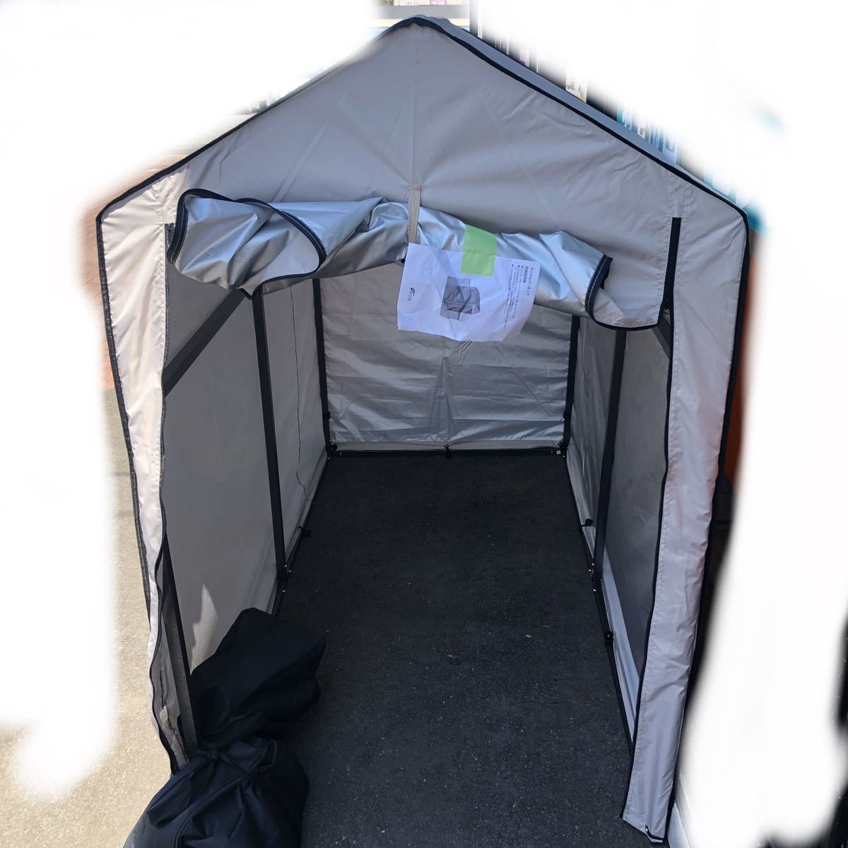展示美品＊ FIELDOOR(フィールドア) ライトベージュ 自転車置場 盗難防止 組立 UVカット 雨よけ 日よけ サイクルパーキング1~2台用