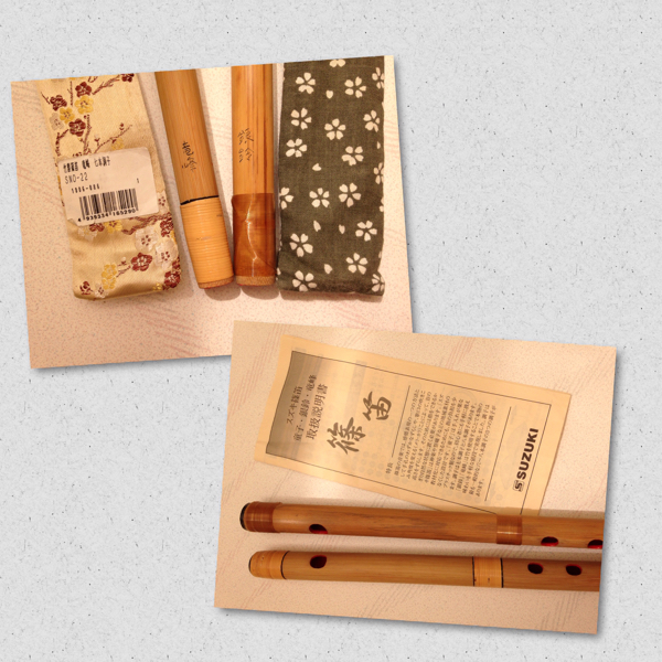 篠笛 鈴木楽器 竜峰 銀鈴 竹製 6.7本調子2本中古 袋と運指表付き_3