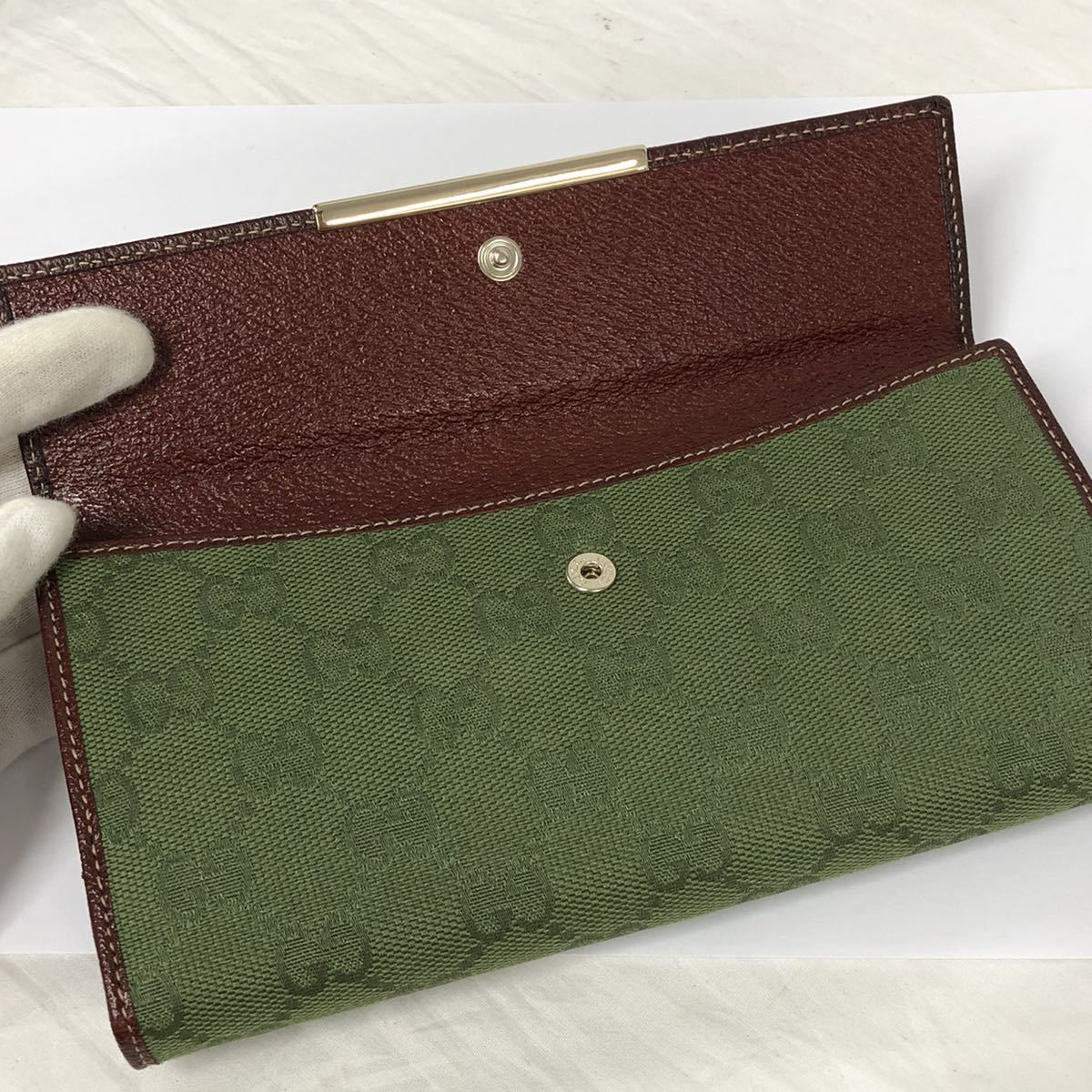 未使用 GUCCI グッチ 長財布 GG キャンバス ロゴ グリーン×ブラック 