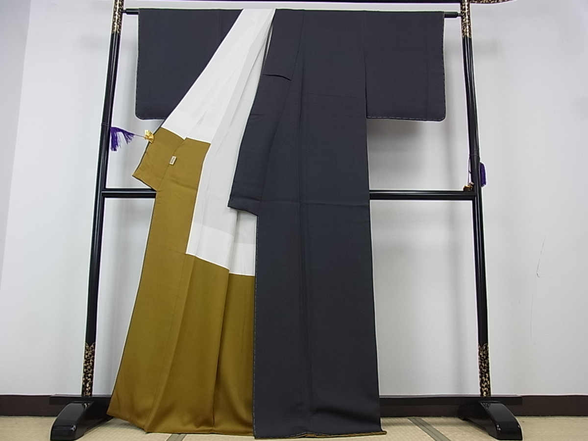 花美人■上質な色無地 藍鉄色 ますいわ屋扱い 逸品 未使用 2g558 ます いわ 屋 160cm 裄 68.5