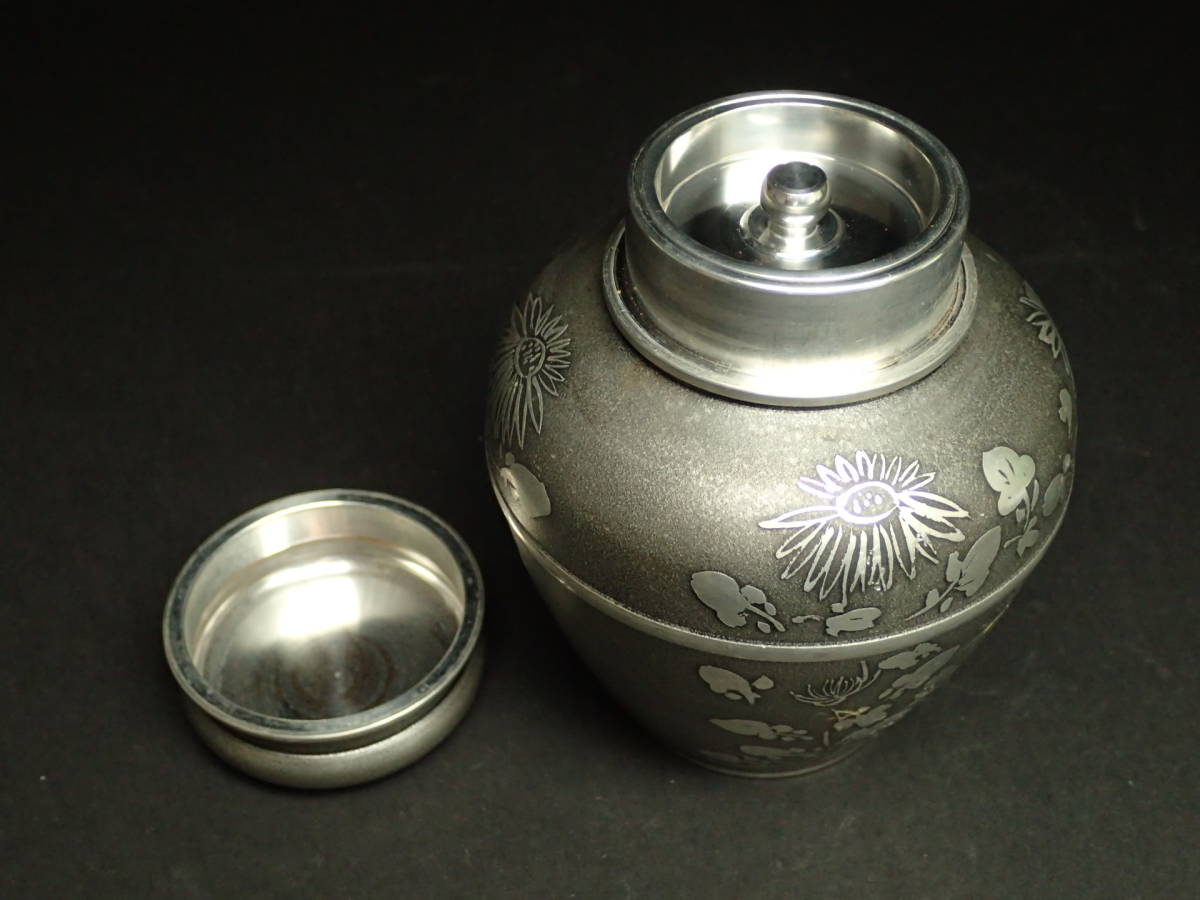 乾茂號造 茶入 煎茶道具 茶筒 茶壷 錫製 - 茶器 茶道具 在銘