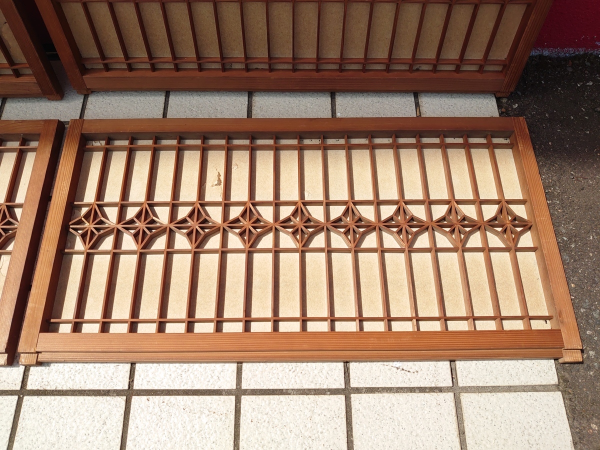 障子欄間 4枚セット 格子 小 組子欄間 建具 旧家 古民家 座敷 幅78×高