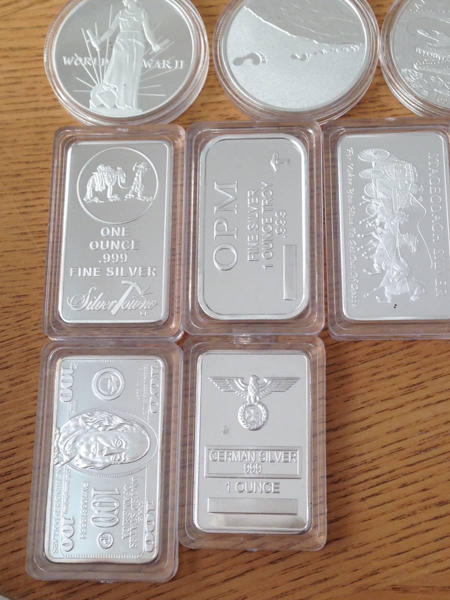 収集品大量放出:外国1オンス記念丸形銀貨、シルバーバー、コイン 1990