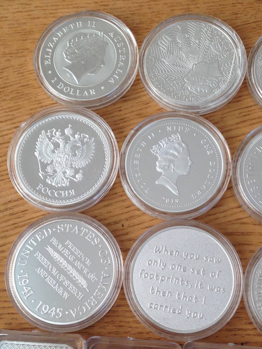 収集品大量放出:外国1オンス記念丸形銀貨、シルバーバー、コイン 1990