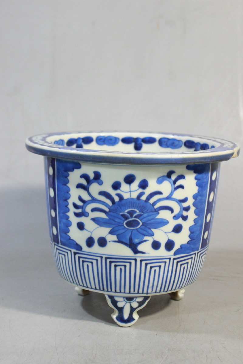 E784 伊万里植木鉢/盆栽鉢/染付/園芸/花器/和骨董/アンティーク/46146