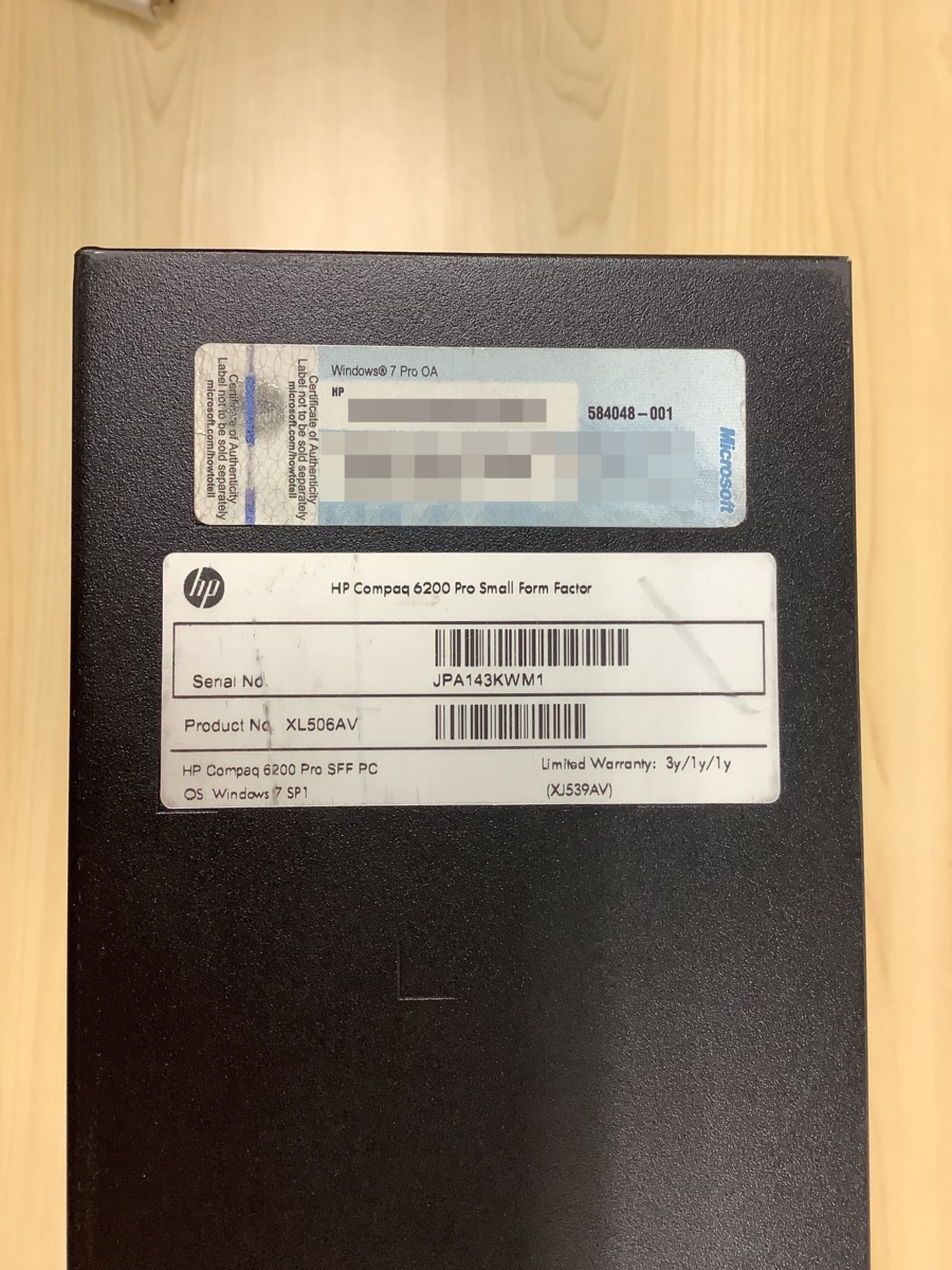 HP Compaq 6200 Pro SFF Core i5-2400 3.10GHz / RAM:4GB / HDD 160GB / Windows10クリーンインストール / P/N:XL506AV_5
