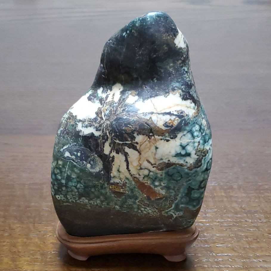 貴重 岐阜県根尾産 孔雀菊花石 1391g 菊花石 原石 水石 鑑賞石 天然石