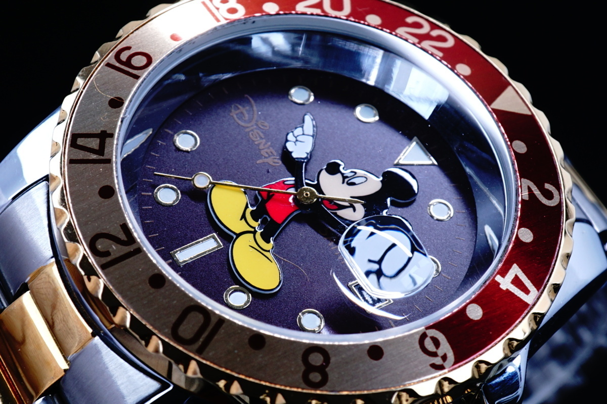 1円～×2pcs ミッキーGMT disney mickey別注コラボ時計美しすぎるブラウンゴールド/新品本物フジツボGMT/キムタクカラー 5気圧新品逆輸入