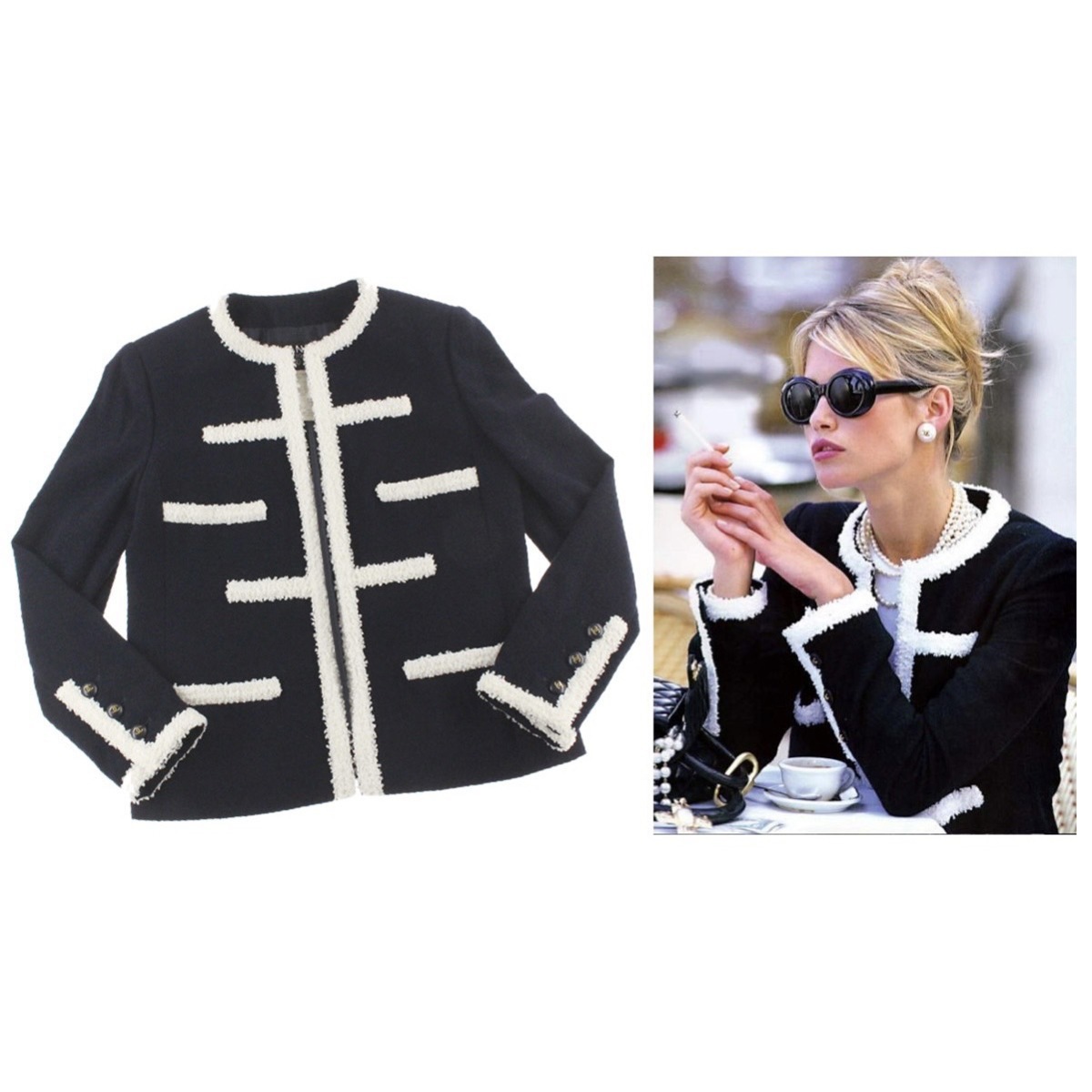 1円スタート 美品 シャネル CHANEL ココボタン バイカラー ツイード  